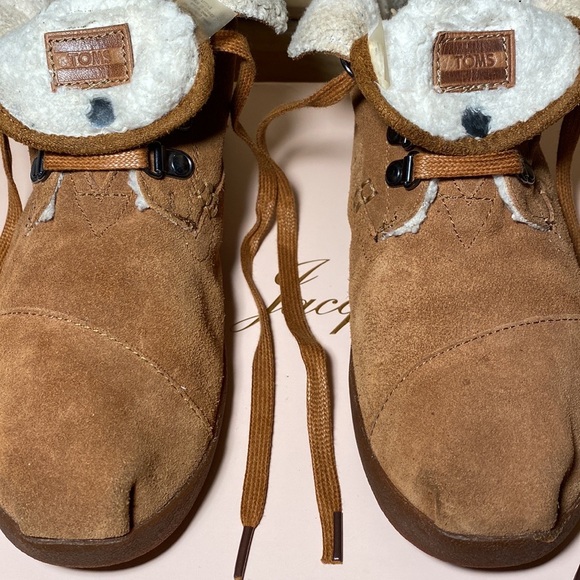 TOMS chestnut fleece Sherpa Highlands Botas suede leather chukka lace up booties - Picture 12 of 17